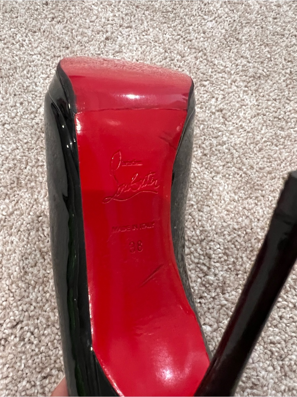 Christian Louboutin Black Patent Leather Round-Toe Pumps - Picture 6 of 12